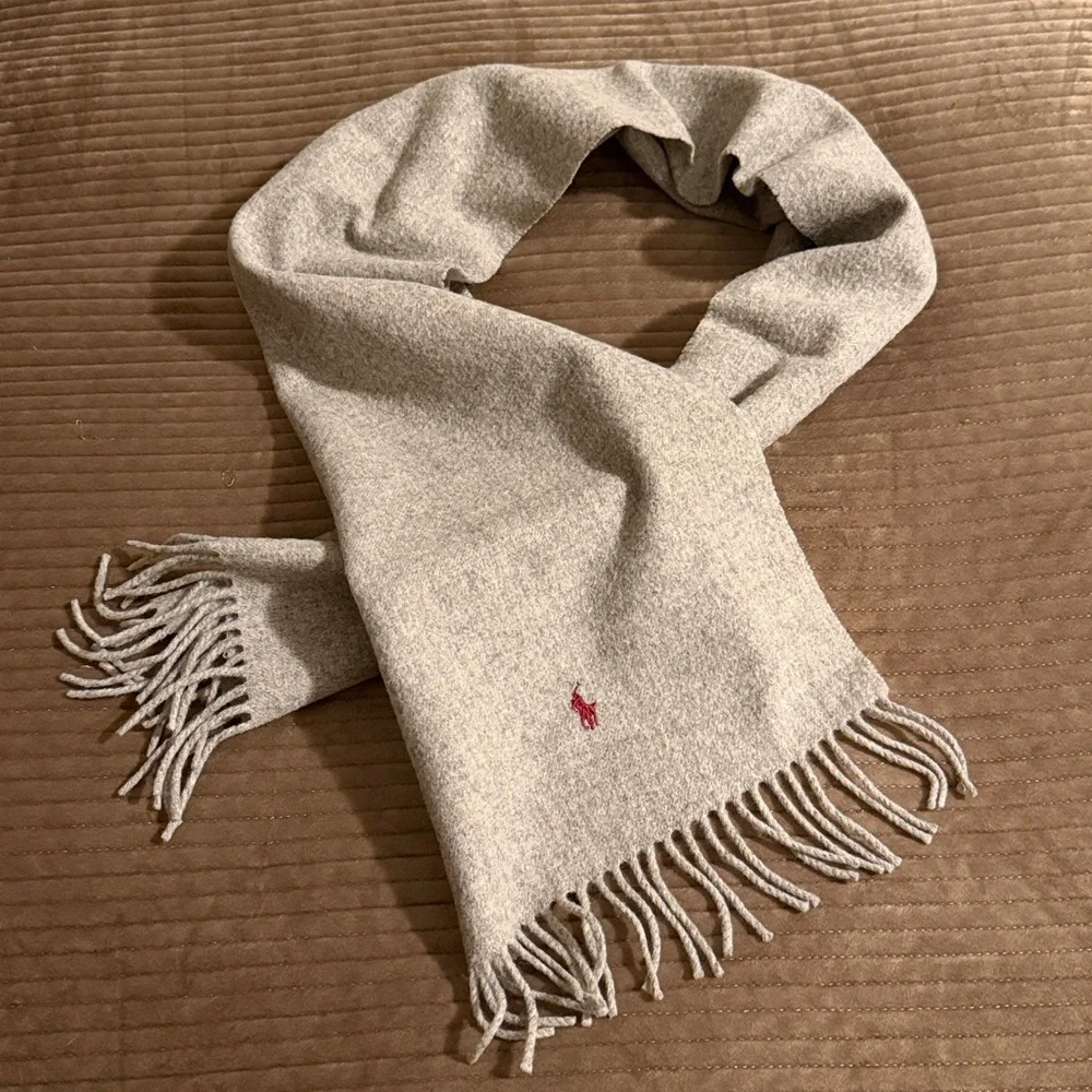 Polo Ralph Lauren Gray Flannel Lambswool Fringed Scarf